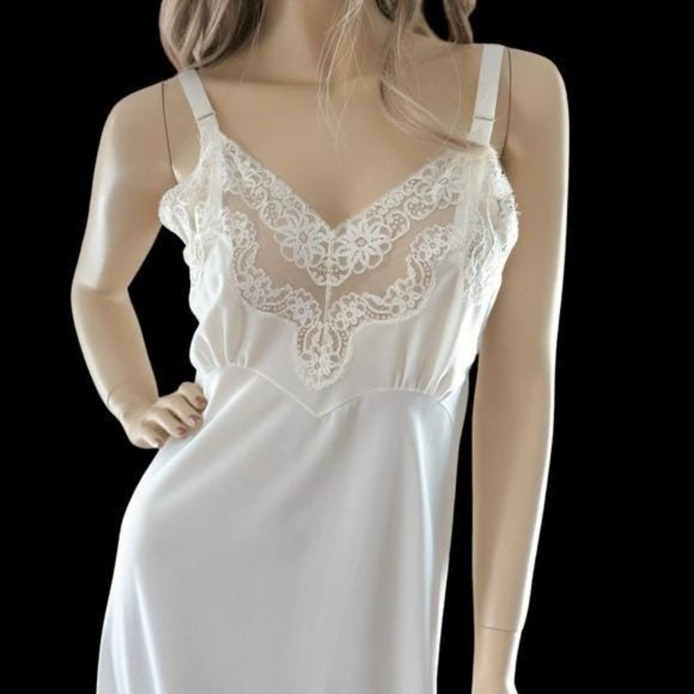 1950s Ivory Boudoir Slip Dress S/M | Coquette Bias Cut Lingerie Dress - Picture 3 of 9